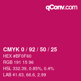 カラーコード: CMYK 0 / 92 / 50 / 25 | qconv.com