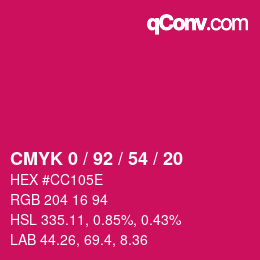 颜色代码: CMYK 0 / 92 / 54 / 20 | qconv.com