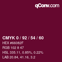 カラーコード: CMYK 0 / 92 / 54 / 60 | qconv.com