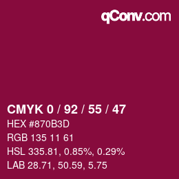 カラーコード: CMYK 0 / 92 / 55 / 47 | qconv.com