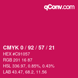 カラーコード: CMYK 0 / 92 / 57 / 21 | qconv.com