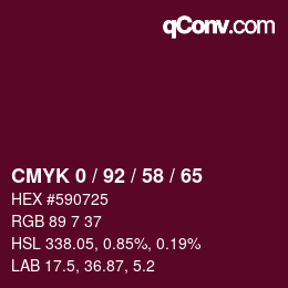 カラーコード: CMYK 0 / 92 / 58 / 65 | qconv.com