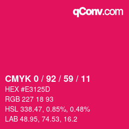 カラーコード: CMYK 0 / 92 / 59 / 11 | qconv.com