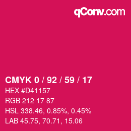 カラーコード: CMYK 0 / 92 / 59 / 17 | qconv.com