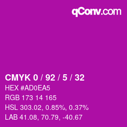 カラーコード: CMYK 0 / 92 / 5 / 32 | qconv.com