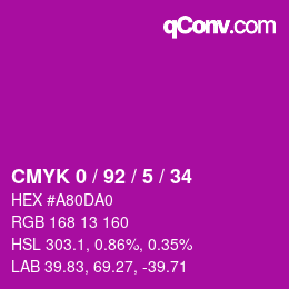 カラーコード: CMYK 0 / 92 / 5 / 34 | qconv.com