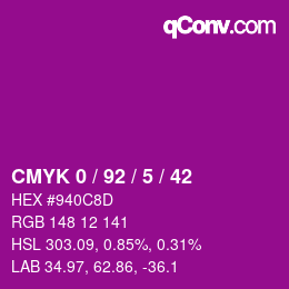 颜色代码: CMYK 0 / 92 / 5 / 42 | qconv.com