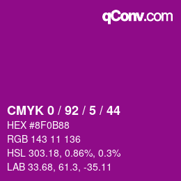 颜色代码: CMYK 0 / 92 / 5 / 44 | qconv.com