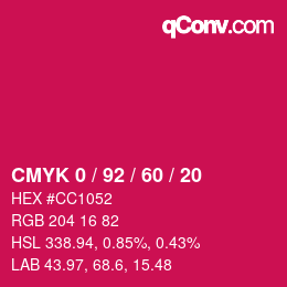 カラーコード: CMYK 0 / 92 / 60 / 20 | qconv.com