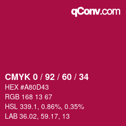 Farbcode: CMYK 0 / 92 / 60 / 34 | qconv.com