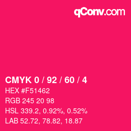 Farbcode: CMYK 0 / 92 / 60 / 4 | qconv.com