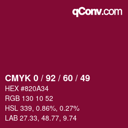 カラーコード: CMYK 0 / 92 / 60 / 49 | qconv.com