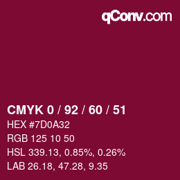Código de color: CMYK 0 / 92 / 60 / 51 | qconv.com