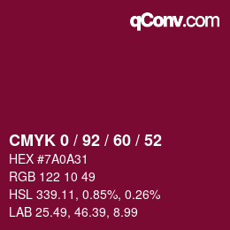 Color code: CMYK 0 / 92 / 60 / 52 | qconv.com