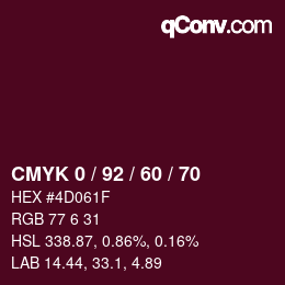カラーコード: CMYK 0 / 92 / 60 / 70 | qconv.com