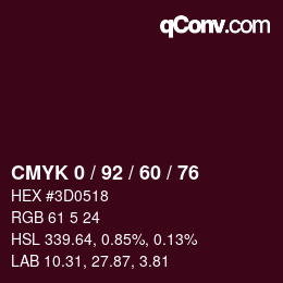 カラーコード: CMYK 0 / 92 / 60 / 76 | qconv.com