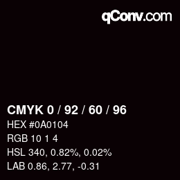 Color code: CMYK 0 / 92 / 60 / 96 | qconv.com