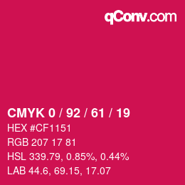 カラーコード: CMYK 0 / 92 / 61 / 19 | qconv.com