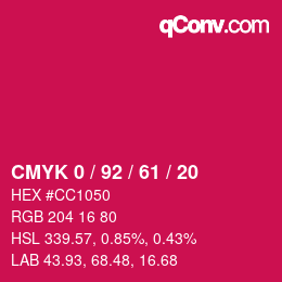 颜色代码: CMYK 0 / 92 / 61 / 20 | qconv.com