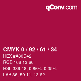 カラーコード: CMYK 0 / 92 / 61 / 34 | qconv.com