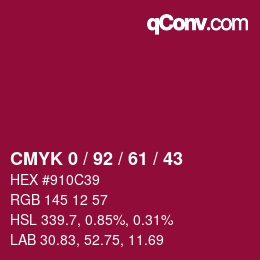 カラーコード: CMYK 0 / 92 / 61 / 43 | qconv.com