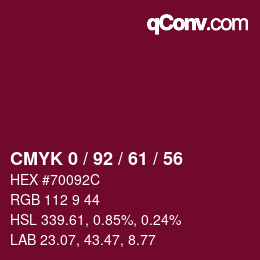カラーコード: CMYK 0 / 92 / 61 / 56 | qconv.com