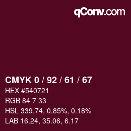 颜色代码: CMYK 0 / 92 / 61 / 67 | qconv.com