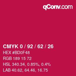 颜色代码: CMYK 0 / 92 / 62 / 26 | qconv.com