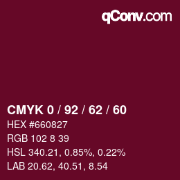 カラーコード: CMYK 0 / 92 / 62 / 60 | qconv.com