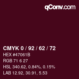 カラーコード: CMYK 0 / 92 / 62 / 72 | qconv.com