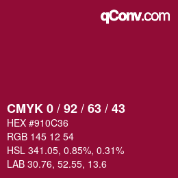 カラーコード: CMYK 0 / 92 / 63 / 43 | qconv.com
