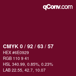 カラーコード: CMYK 0 / 92 / 63 / 57 | qconv.com