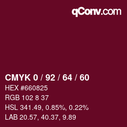 カラーコード: CMYK 0 / 92 / 64 / 60 | qconv.com