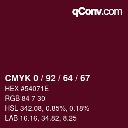 カラーコード: CMYK 0 / 92 / 64 / 67 | qconv.com