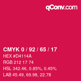 カラーコード: CMYK 0 / 92 / 65 / 17 | qconv.com