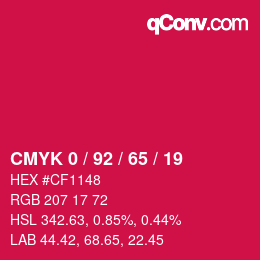 カラーコード: CMYK 0 / 92 / 65 / 19 | qconv.com