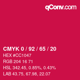 颜色代码: CMYK 0 / 92 / 65 / 20 | qconv.com