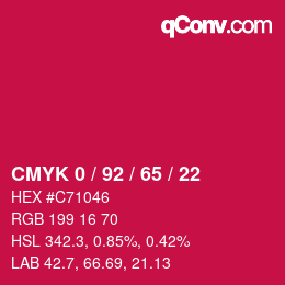 カラーコード: CMYK 0 / 92 / 65 / 22 | qconv.com
