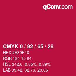 カラーコード: CMYK 0 / 92 / 65 / 28 | qconv.com