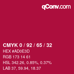カラーコード: CMYK 0 / 92 / 65 / 32 | qconv.com