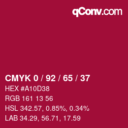 カラーコード: CMYK 0 / 92 / 65 / 37 | qconv.com