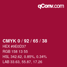 颜色代码: CMYK 0 / 92 / 65 / 38 | qconv.com