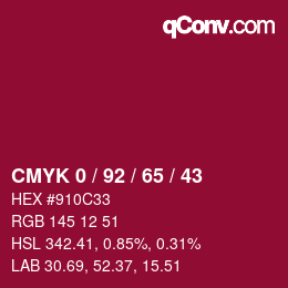 カラーコード: CMYK 0 / 92 / 65 / 43 | qconv.com