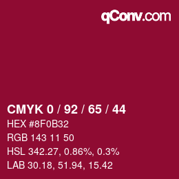 カラーコード: CMYK 0 / 92 / 65 / 44 | qconv.com