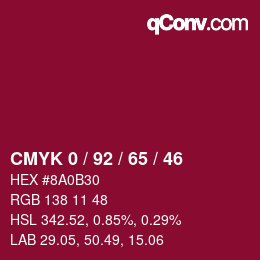 カラーコード: CMYK 0 / 92 / 65 / 46 | qconv.com