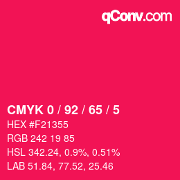 颜色代码: CMYK 0 / 92 / 65 / 5 | qconv.com