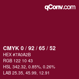 颜色代码: CMYK 0 / 92 / 65 / 52 | qconv.com