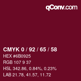 カラーコード: CMYK 0 / 92 / 65 / 58 | qconv.com