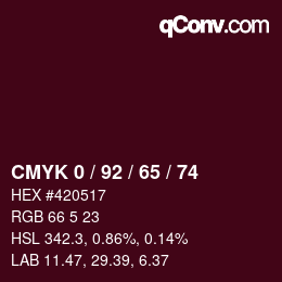 カラーコード: CMYK 0 / 92 / 65 / 74 | qconv.com