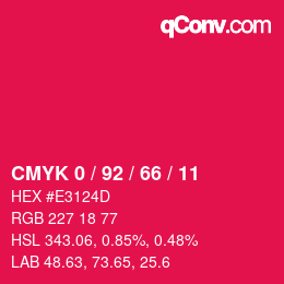 颜色代码: CMYK 0 / 92 / 66 / 11 | qconv.com